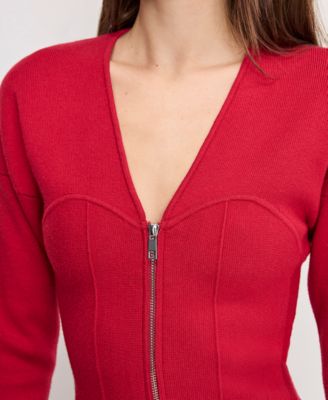 Women's V-Neck Front Zipper Sweater