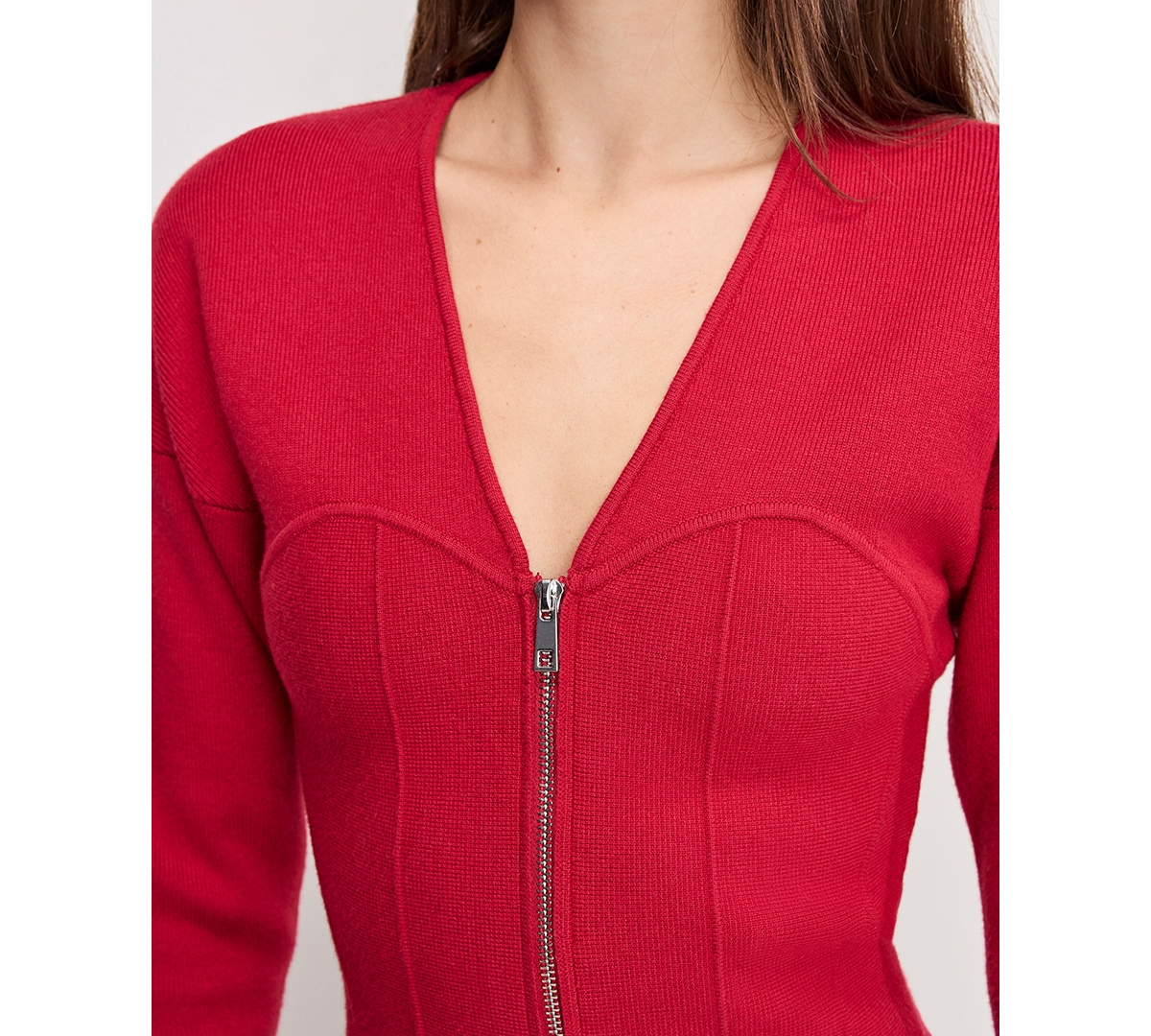 Good American Women's V-Neck Front Zipper Sweater