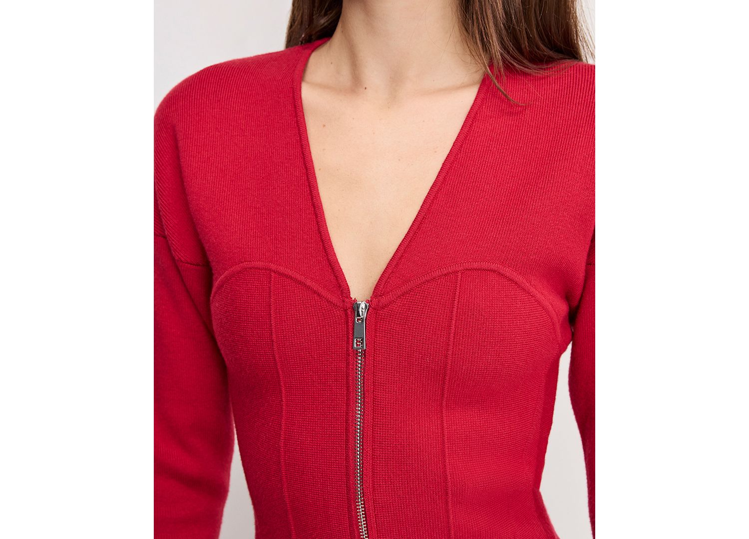 Women's V-Neck Front Zipper Sweater