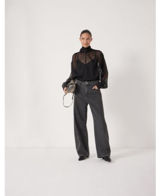 Women's Tie Neck Flocked Spot Blouse