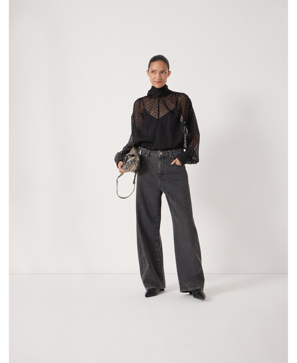 Hush Women's Tie Neck Flocked Spot Blouse