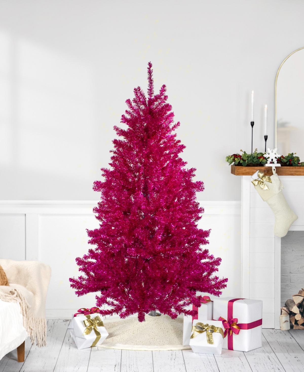 Northlight 6" Metallic Tinsel Artificial Christmas Tree Unlit In Pink