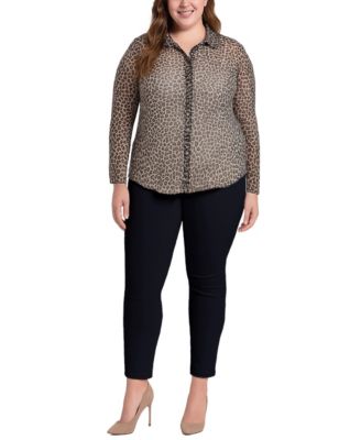 Plus Size Jaguar Mesh Button front closure Shirt
