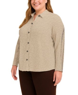 Plus Size Cheetah Burnout Button Front Closure Shirt