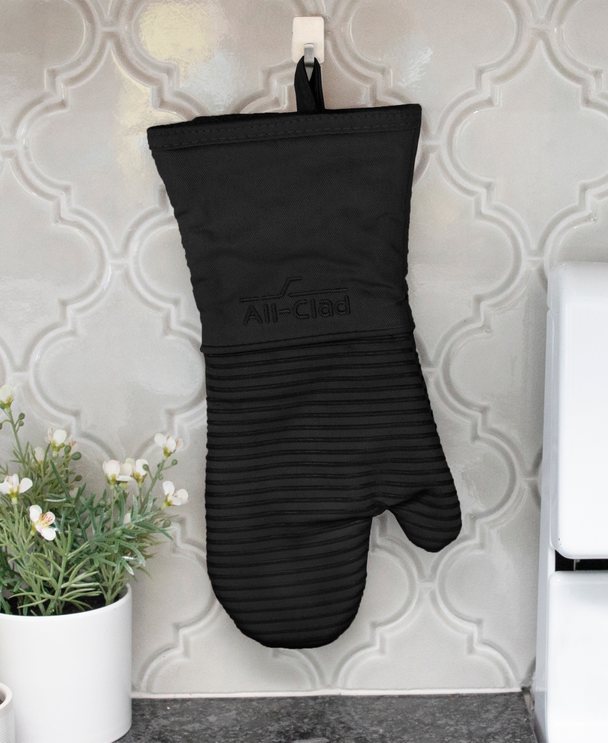 All-Clad Ribbed Silicone Cotton Twill Potholders Oven Mitts, Set of 4