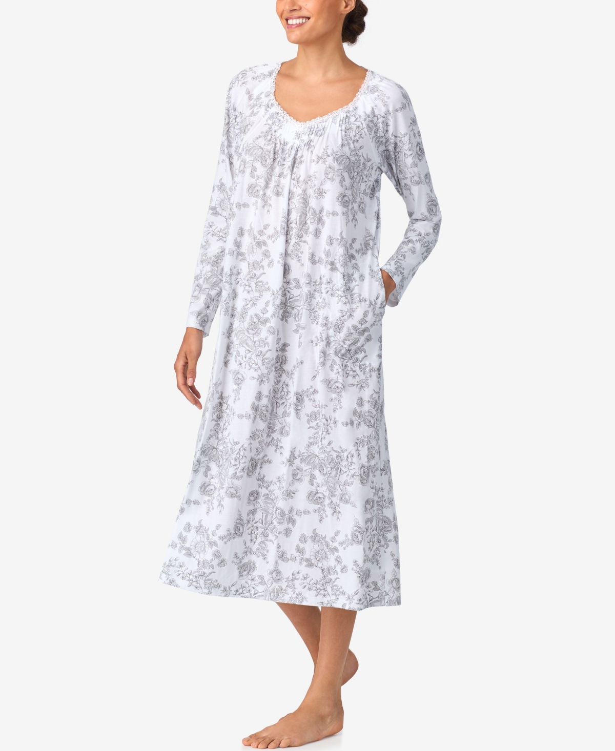 Aria Women's Brushed Cotton Jersey Long Sleeve Nightgown In Multi