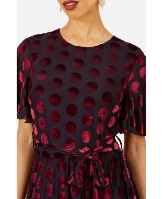 Women's Velour Spot Midi Skater Dress