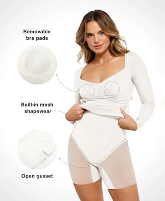 Women's Redtag Thermal Shapewear Long Sleeve Sweetheart Mini Dress