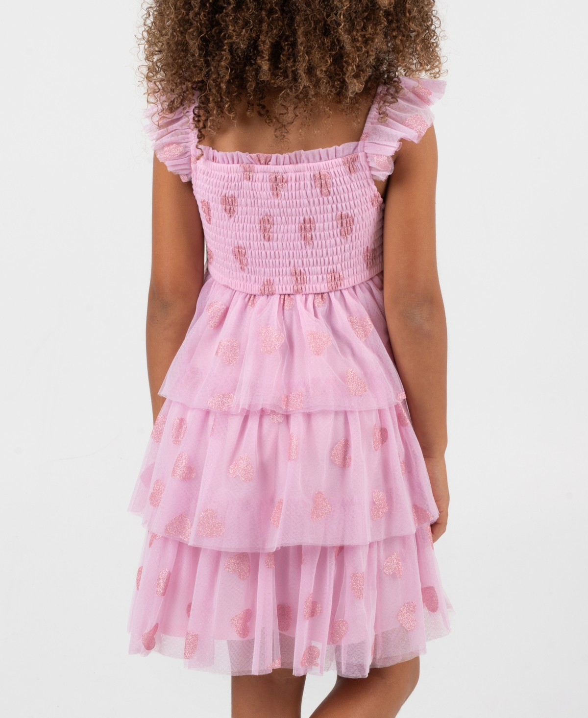 Rare Editions Girls 2T-6X Tiered Heart Glitter Mesh Dress