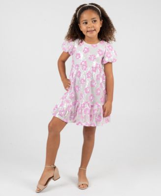 Rare Editions - Girls' 2T-6X Flower Pattern Short-Sleeve Dress