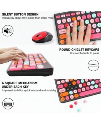 Wireless Keyboard & Mouse Combo, Typewriter Style with Round Keycaps, 2.4GHz for Computer, Desktop, Laptop - Black Colorful