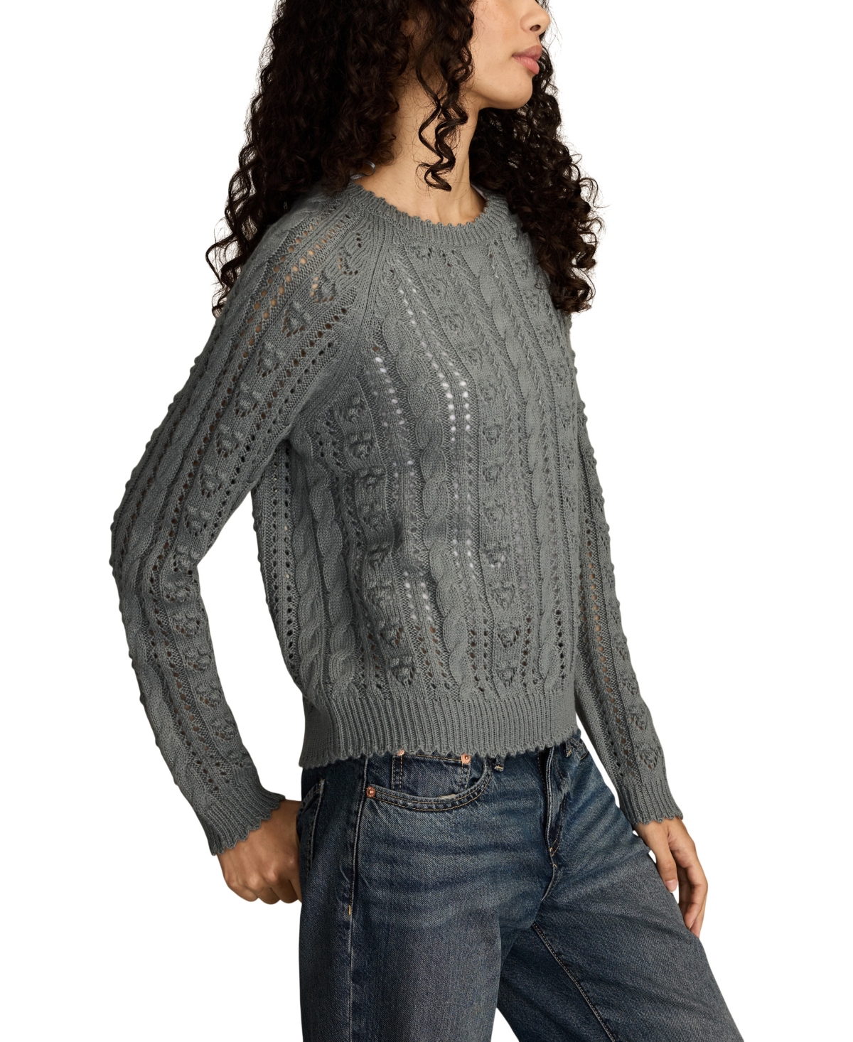 Lucky Brand Women's Pointelle Crewneck Sweater In Gray