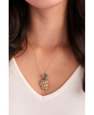 Sapphire (5/8 ct. t.w.), Tsavorite (3/8 ct. t.w.) & Black Diamond Accent Peacock 20" Pendant Necklace in 14k Gold