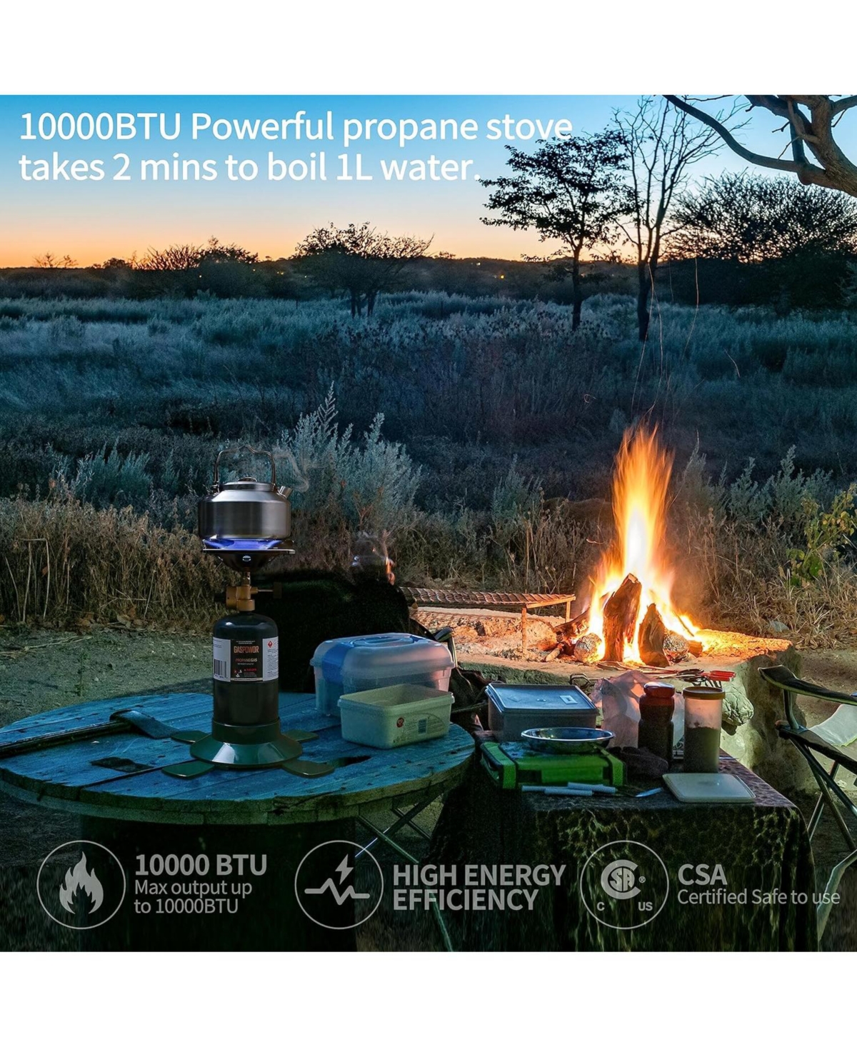 Propane Cylinder Top Stove with Adjustable Burner, Portable Camping/Backpacking Cooker 10000BTU,Camping Stove Propane (Fuel not included)