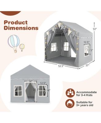 3-4 Kids Large Play Tent House w/ 2 Opening Doors Star Lights & Plaid Pennants