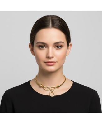 14k Yellow Gold Plated Modern Triple Mesh Drop Open Collar Choker Necklace