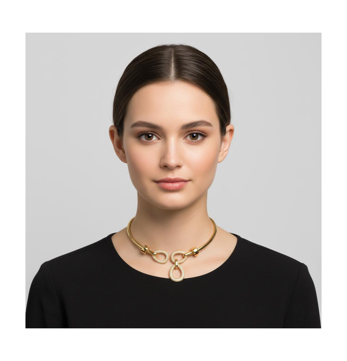 14k Yellow Gold Plated Modern Triple Mesh Drop Open Collar Choker Necklace