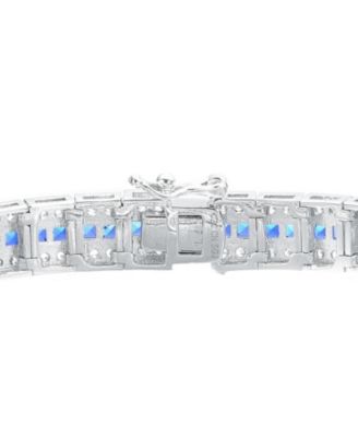 White gold Plated Clear Round and Blue Baguette Cubic Zirconia Link Bracelet