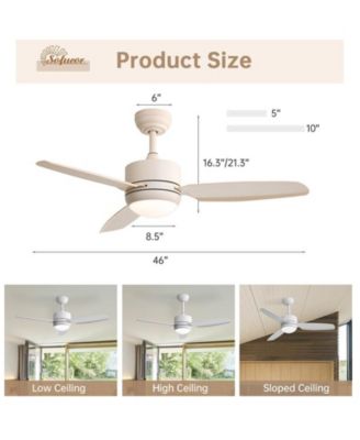 46-inch Modern Beige 3-blade Ceiling Fan with LED Light with Six-speed Remote Control
