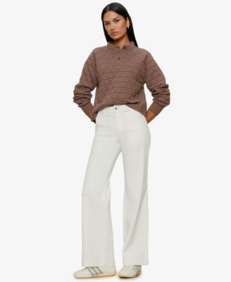 Women's Quilted Button Popover Pull-On Sweatshirt