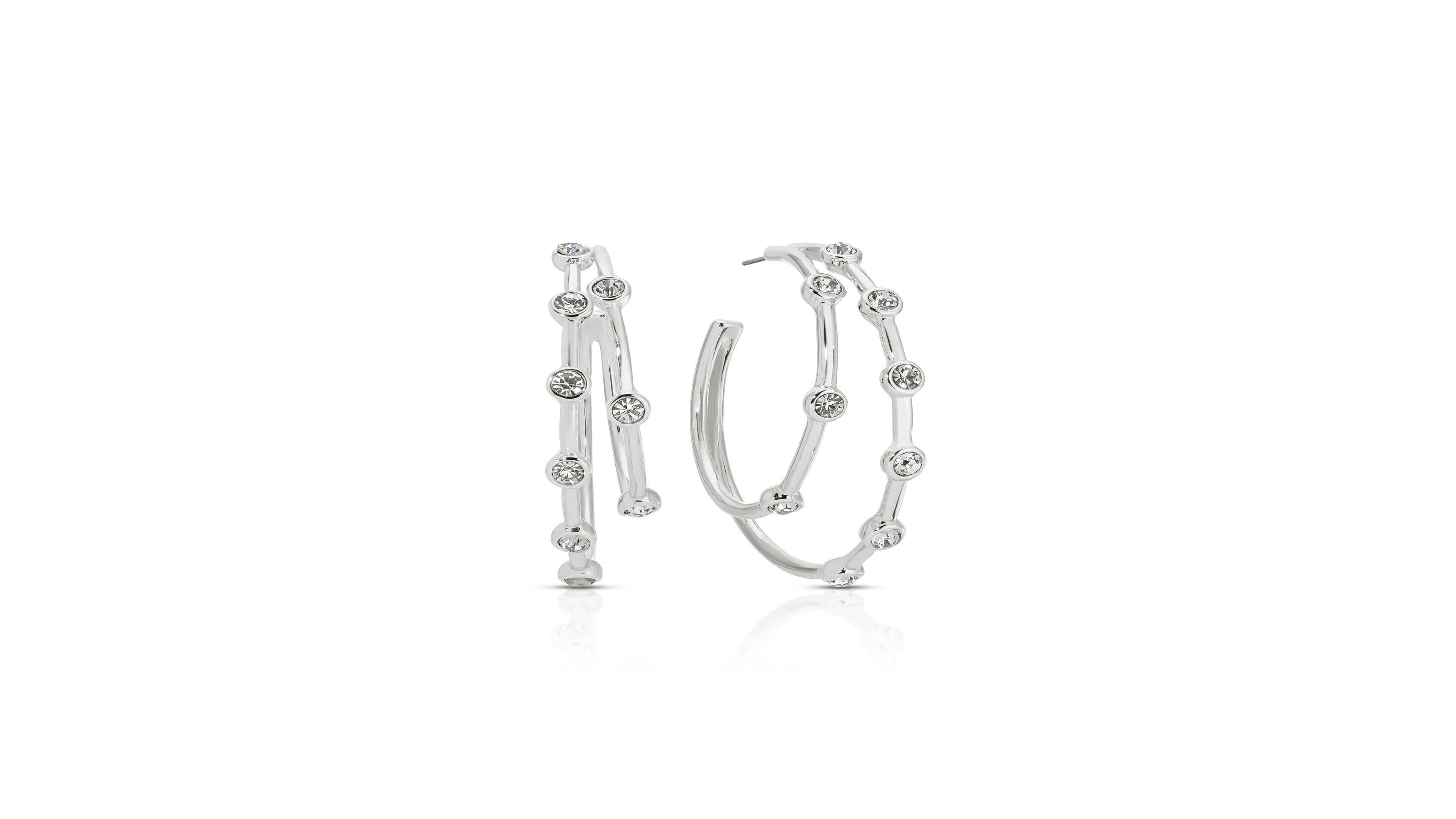 Ettika Silver Plated Double Sparkle Hoop Earrings