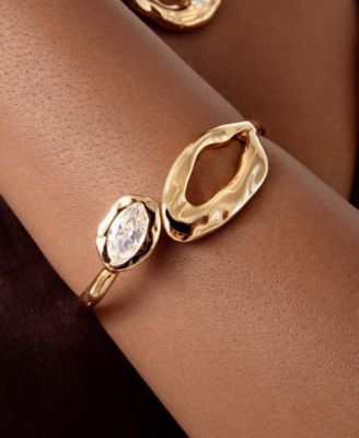 Gold Plated Molten Marquise Cuff Bracelet