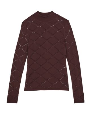 Women's Laser-Cut Funnel-Neck Knit Top