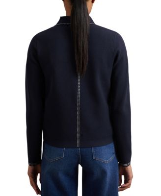 Women's Stitch-Detail Zip-Through Cardigan Sweater