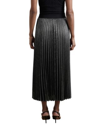 Women's Metallic Pleated Midi Skirt