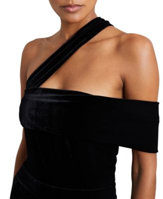 Women's Velvet One-Shoulder Wide-Leg Jumpsuit