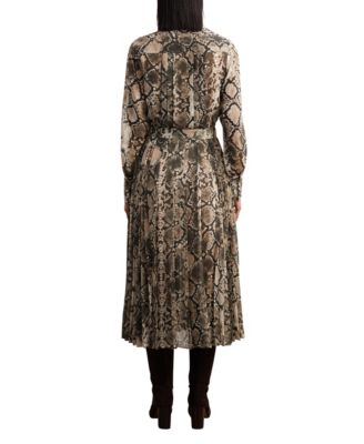 Women's Snake-Print Pleated Midi Dress