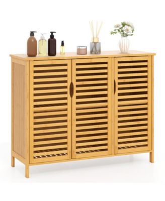 Bathroom Storage Cabinet with 3 Wicker Doors and Shelves