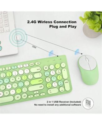 Wireless Keyboard and Mouse Combo, Typewriter Keyboard with Round Keycaps, 2.4GHz Wireless Keyboard Mouse for Computer, Desktop, Laptop