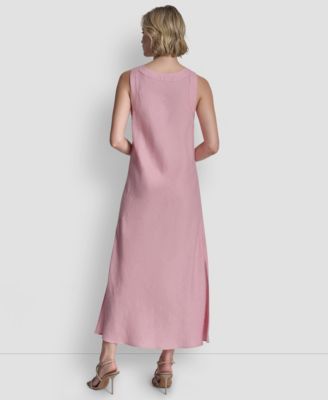 Women's Linen Panelled V-Neck Midi Dress