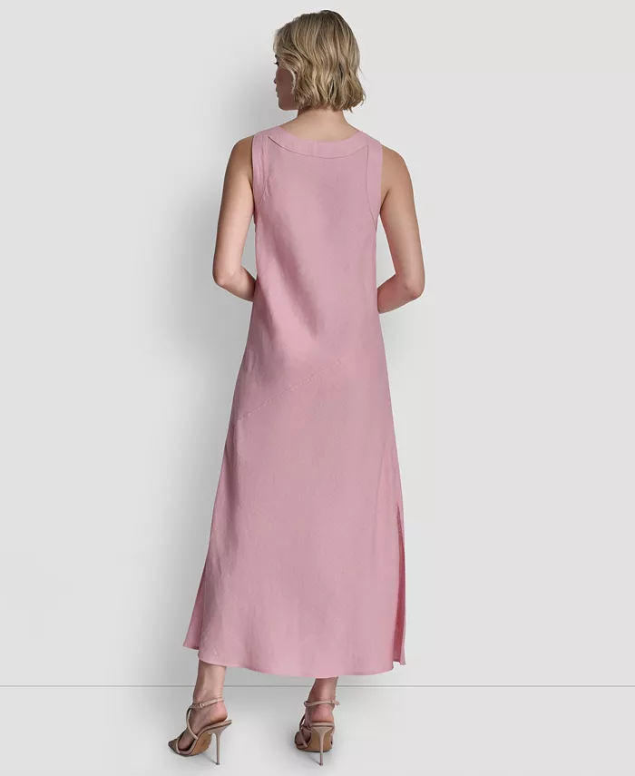 Women's Linen Panelled V-Neck Midi Dress - thumbnail 2