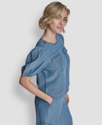 Women's Short-Sleeve Zip-Shoulder Top