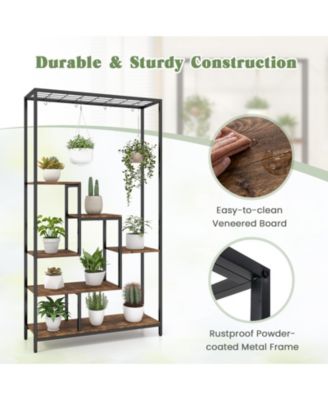 6-Tier Tall Metal Plant Stand 71-Inch Indoor Plant Shelf with 10 Hanging Hooks