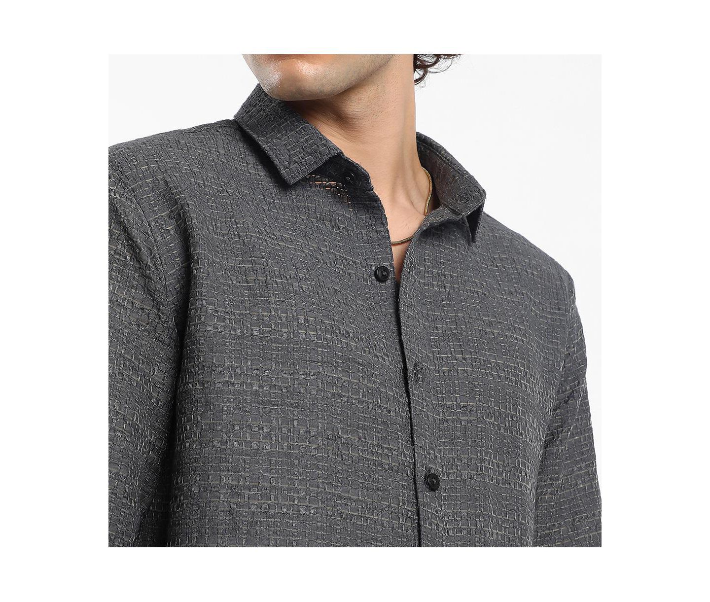 Мужская рубашка Cahoot Campus Sutra Solid Textured Knit, цвет: Серый — фото 2