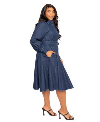 Plus Size Denim Belt Shirt Dress