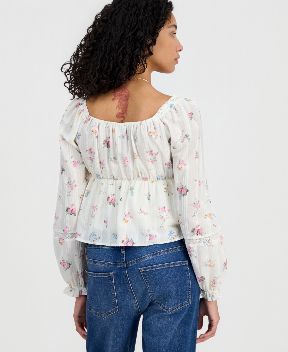 Tinseltown Juniors' Long-Sleeve Woven Peasant Top