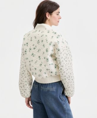 Juniors' Floral-Print Quilted Bomber Jacket