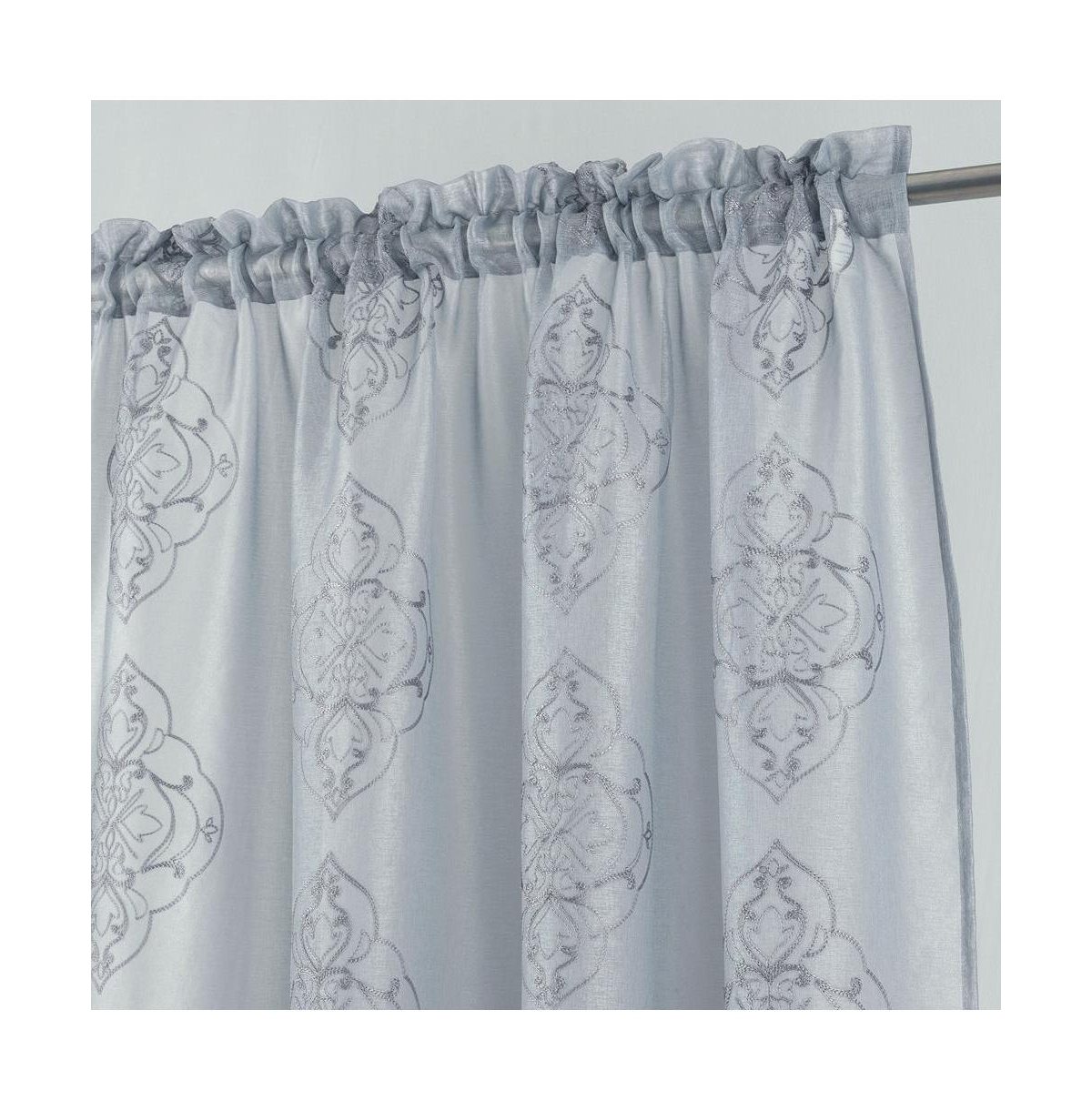 Rt Designers Collection Andrea Emb Metallic Doily Rod Pocket Room Darkening Curtain Panels for Bedroom 54" x 95" Silver