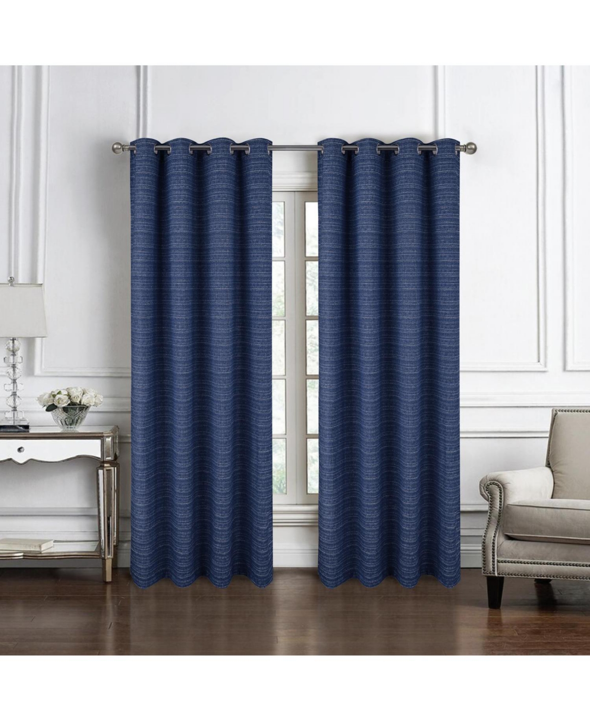Rt Designer Collection Kensington Jacquard Foam Backed Luxurious Decorative Grommet Curtain Panel 54" x 95" Navy