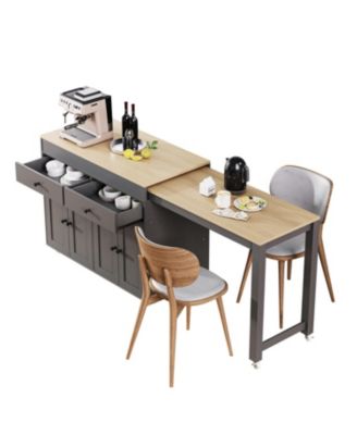 K&K 74.5" Kitchen Island with Extendable Table Spice Rack Drawers & Cabinet