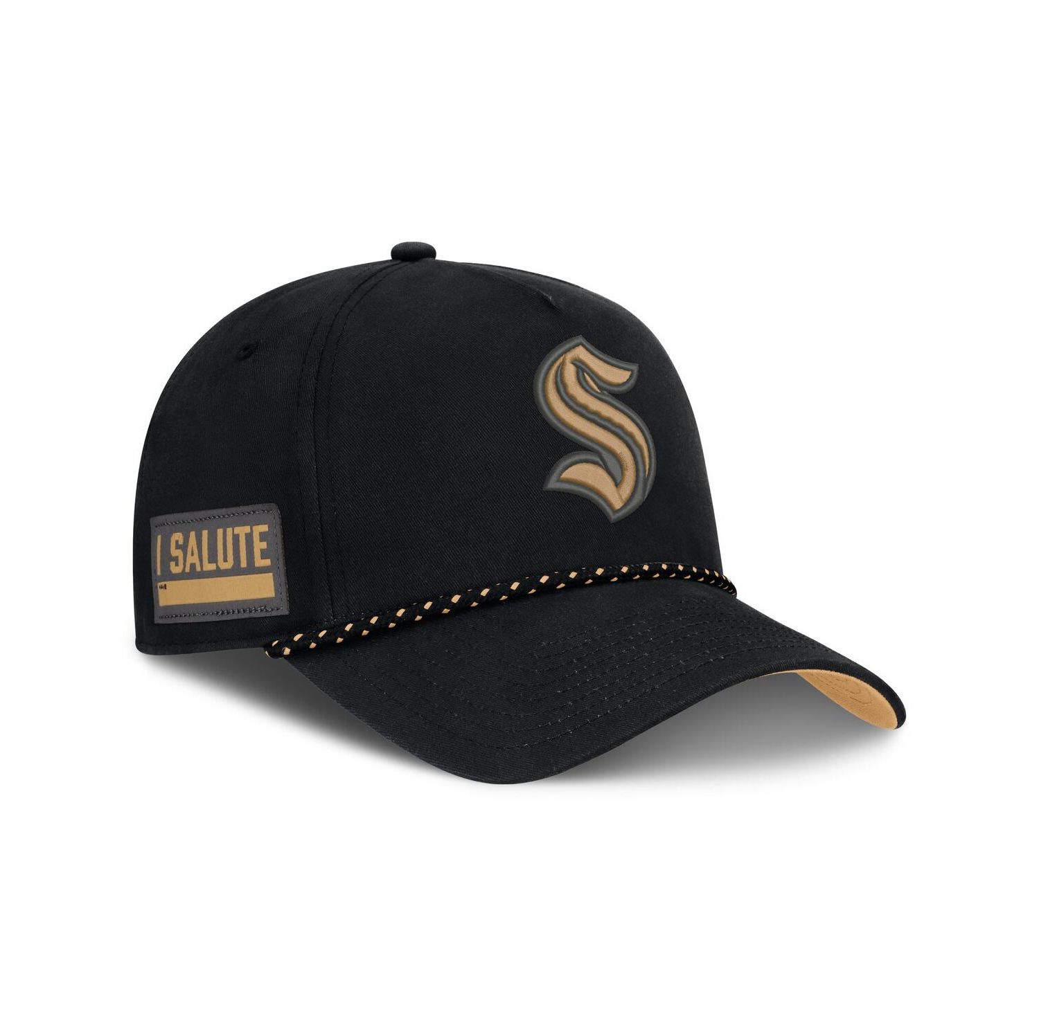 Men's Black Seattle Kraken Military Appreciation Authentic Pro A-Frame Adjustable Hat