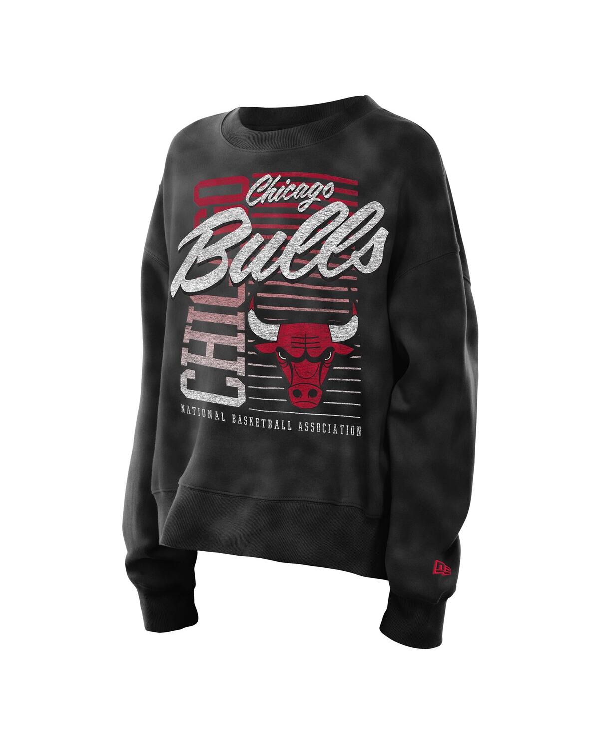 New Era Women's Black Chicago Bulls Boxy Throwback Mineral Wash Sweatshirt In Black