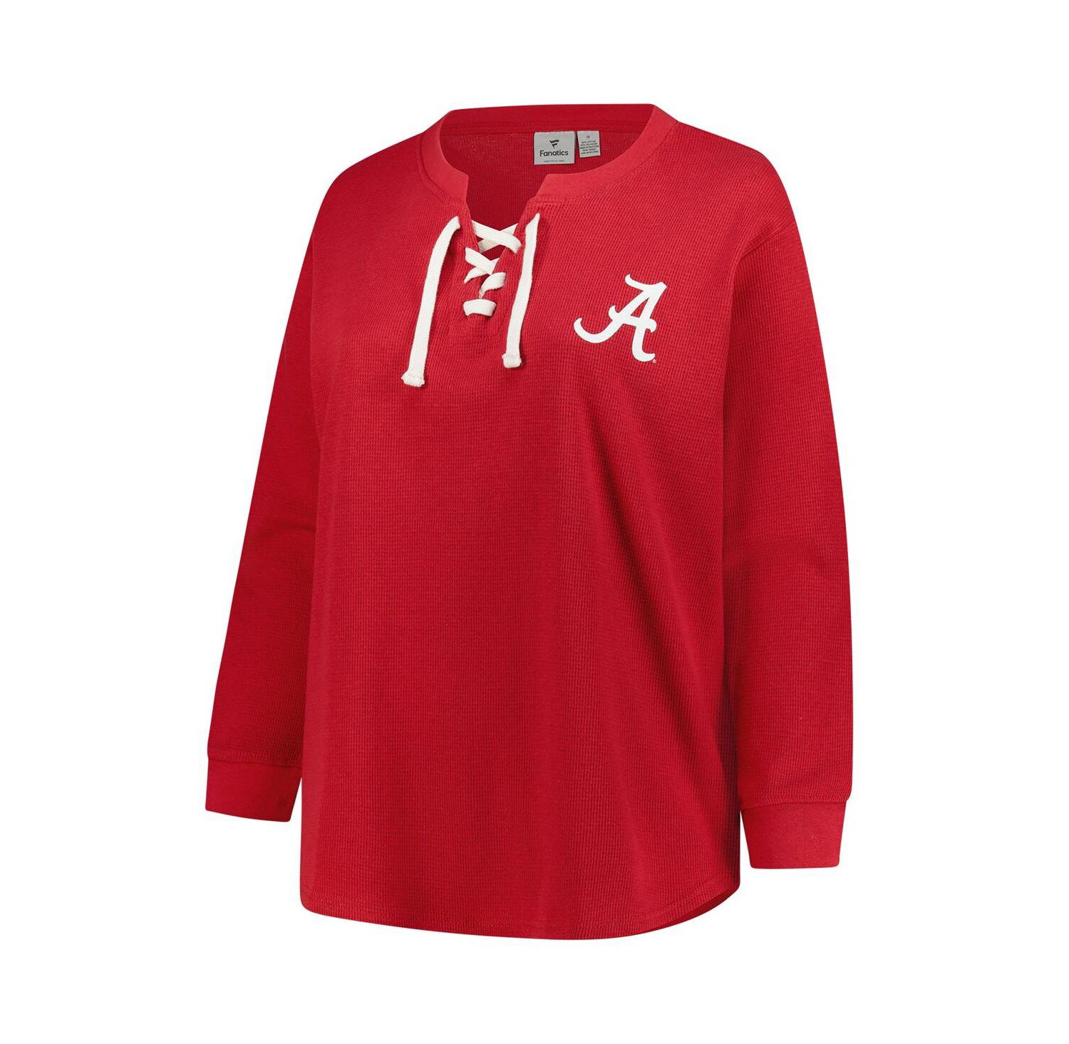 Women's Crimson Alabama Crimson Tide Lace-Up Waffle Knit Plus Size Long Sleeve T-Shirt