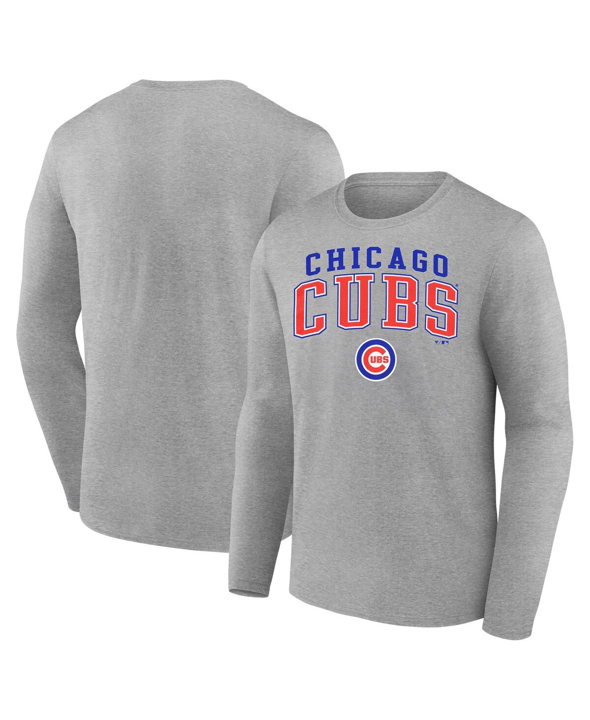 Fanatics Men's Heather Gray Chicago Cubs Iconic Logo Long Sleeve T-Shirt