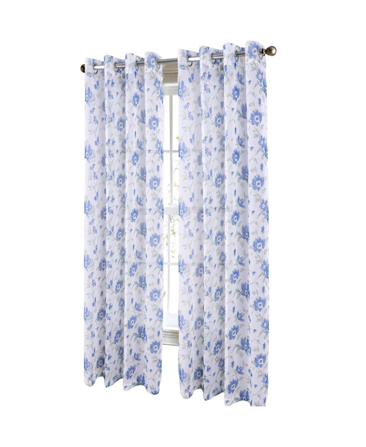 Rt Designers Collection Meadow Grommet Metallic Sheer Printed Doily Curtain Panel 54" x 95