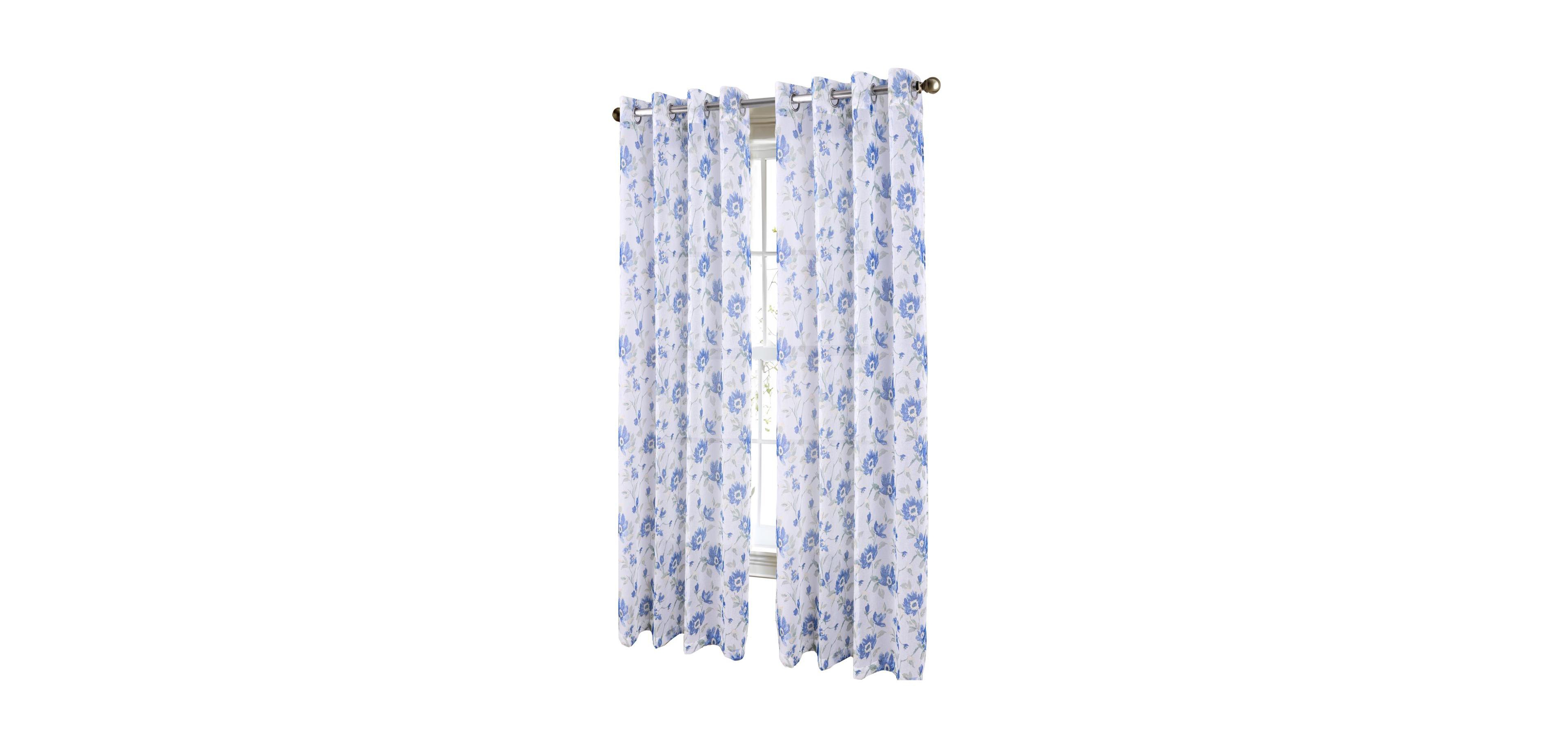 Rt Designers Collection Meadow Grommet Metallic Sheer Printed Doily Curtain Panel 54" x 95" Blue